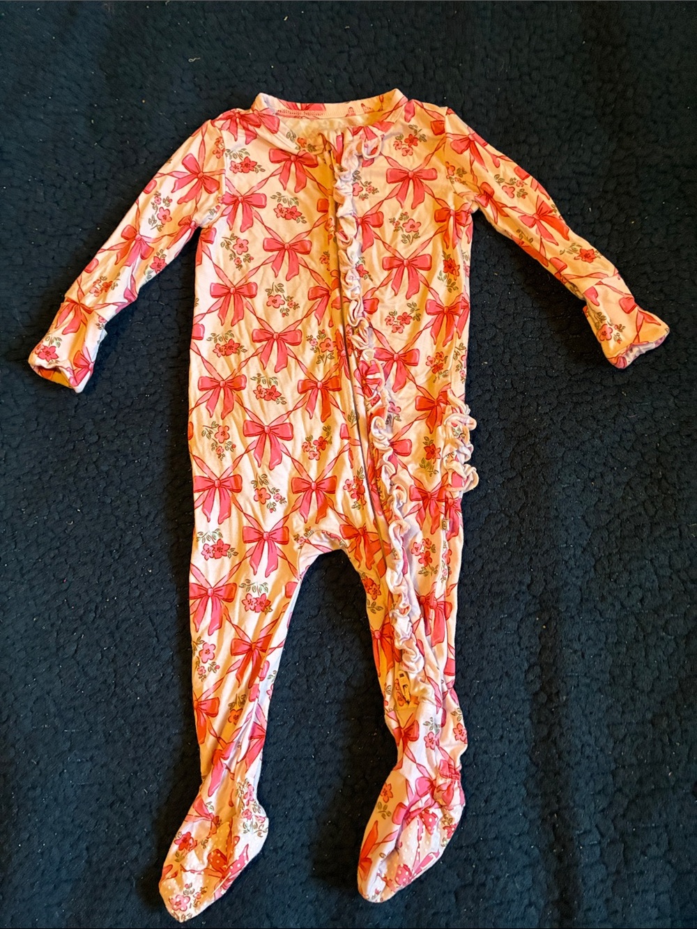 Caden Lane Pink Bow & Floral Footed One-Piece